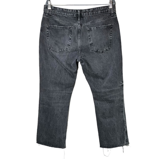 ZARA 100% Cotton Black Washed Cropped Jeans Raw Hem Straight Leg Button Fly  34 - Picture 3 of 10
